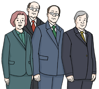 Das Bild zeigt vier Personen in dunklen Anzügen. Das Bild zeigt vier Personen in dunklen Anzügen.